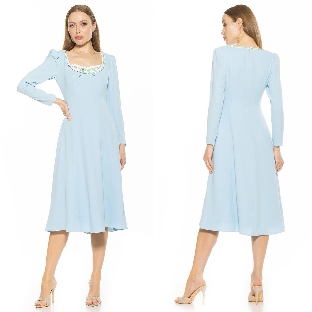Alexia Admor NWT Zenaida Midi Long Sleeve Fit & Flare Dress Halogen Blue sz 10